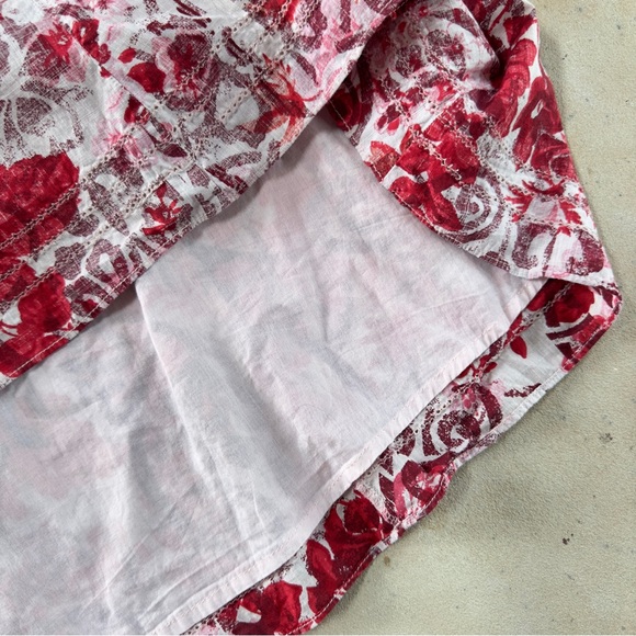 Gap Ivory Red Pink Abstract Floral Full Cotton Side Zip Skirt with Pockets -Sz 0 - Picture 11 of 14